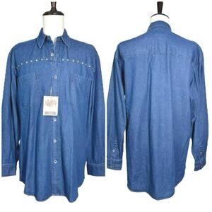Roper | Men | Western Denim Metal Studded LS Button Up Shirt | Size Large